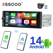 6.9" Single Din Car Stereo Android14 Wireless CarPlay Touchscreen GPS Radio +Cam