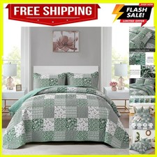 Green Quilt Set Twin Size Dorm Bedding, Patchwork Bedding Set Soft Lightwei...