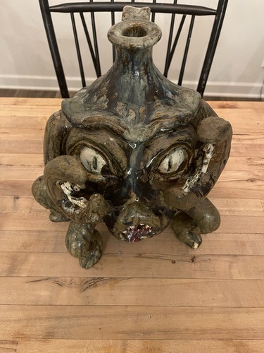 WA Flowers Pottery Face Brocca North Carolina Folk Art 14" - Granchio 2000 - Foto 2 di 10