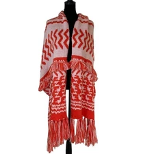 NWT Free People Mile High Fringe Scarf Cherry Orange One Size Blanket 20x80