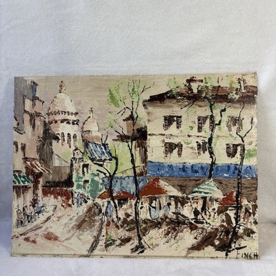 Vintage Street Scene in Montmartre Paris Acrylic Painting Signed by Finch 12x16 