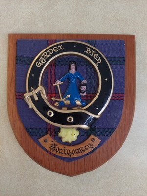 Vintage Scottish Wood Crest Wall Plaque Clan Montgomery Scotland Coat Of Arms