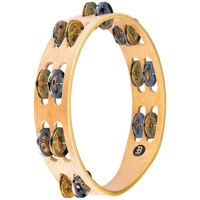 Meinl 10'' Recording Combo Wood Tambourine with Double Row Jingles, Super Natural