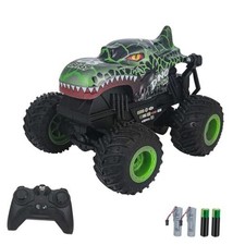 Remote Control Monster Truck   2.4GHz RC Car with Lights and Dinosaur Green
