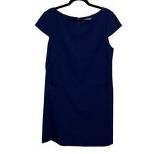 Eliza J Womens 14 Blue Cap Sleeve Shift Dress Chevron Detail 