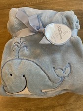 Special Delivery Whale Blue Fleece Blanket Pram TJM 70x100cm crinkle New