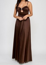 Jump Women's Juniors' Brown Embellished Satin Sweetheart Dress Size 5/6