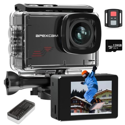 Apexcam M80Pro 4K 60FPS 48MP Action Cam mit 128GB WLAN Karte 40m