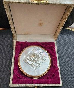 Vintage Mother of Pearl Powder Mirror Compact in Original Box