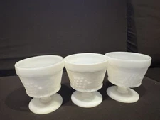 VintageAnchor Hocking Qty 3 Milk Glass Grape Leaf Mid Century Desert Cups