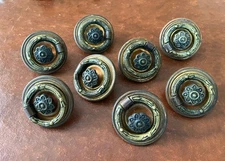 Lot of 8 Salvaged Drawer Pulls Drop Ring Gold Brass & Steel Antique Vtg 1.5 Dia