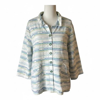 Habitat Textured Cotton Blouse Stripe Button Front Lagenlook XL