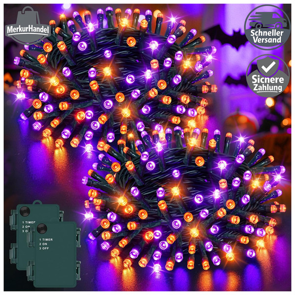 Lichterkette 5M 50 LED Orange-Violett IP65 Wasserdicht Mit Timer FüR Innen-image