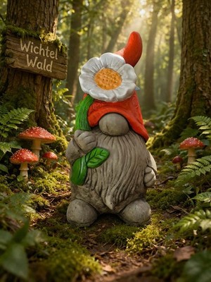 XL Wichtel  Figur  Gartendekoration H. 39 cm massiver Steinguss