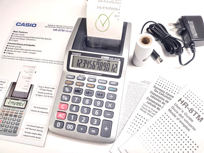    NEW casio HR-8TM PLUS handheld printing PORTABLE calculator+ROLL+AC ADAPTER