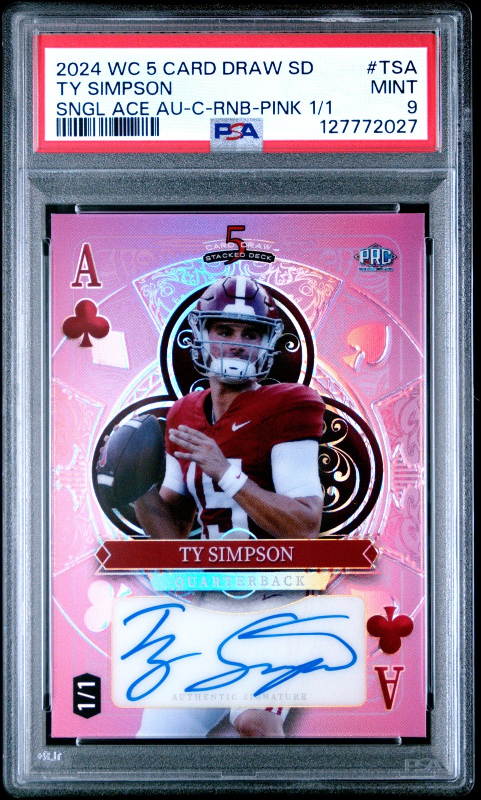 2024 Wild Card Ty Simpson RC 1/1 Auto Black King PSA 9 Rams Rookie