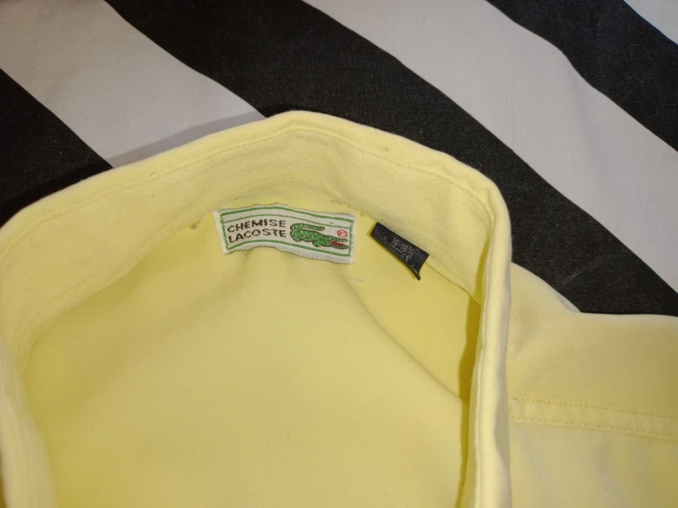 Camisa De Colección Chemise Lacoste Para Hombres XL Amarillo Ácido Manga Corta Años 90 De Colección Botón Foto 2 de 4