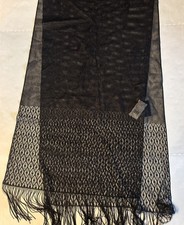 NWT Cejon Scarf Black Wrap Fringe Sheer Silver Sparkle Evening Shawl Made USA