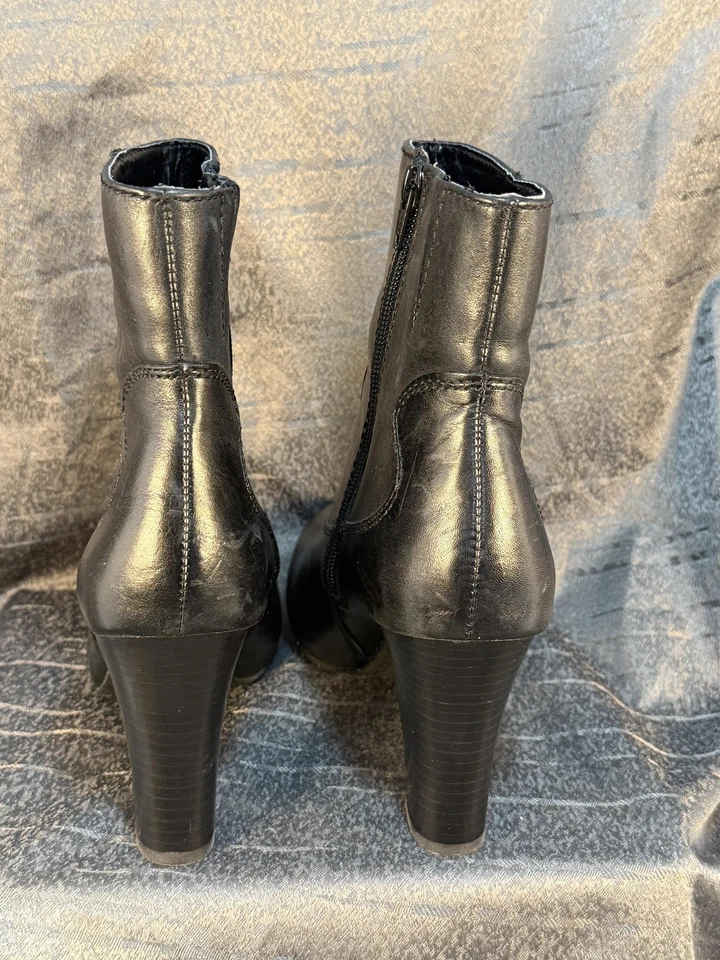Botas A New Approach a.n.a para mujer talla 8M cuero negro cremallera superior tacón tobillo Foto 2 de 4