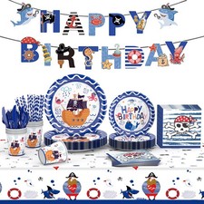 194Pcs Nautical Party Decorations, Pirate Party Birthday Set Includes Plates,...