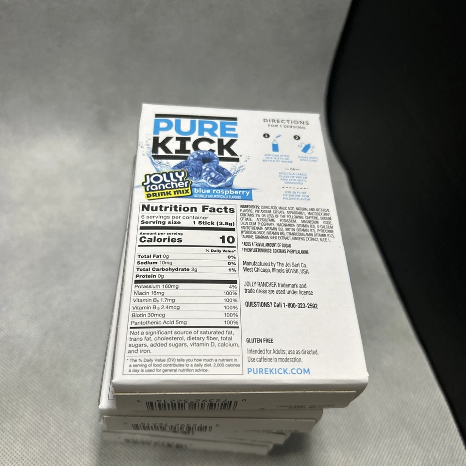 Pure Kick Jolly Rancher Blue Raspberry Drink Mix 6 Stick Each Lot of 4 - Image 4 of 4