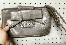 Vintage Silver Gray Guess Wristlet Clutch Purse