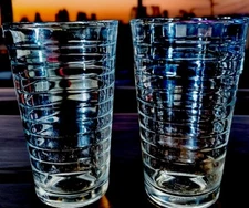 VTG. Crisa Banded Ribbed Highball Clear Juice Glass 4.5” tall 8 oz. Set Of 2