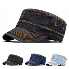 Men Denim Military Army Cadet Flat Trucker Newsboy Hat Adjustable Baseball Cap