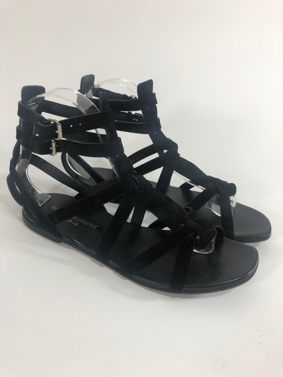 Sandali gladiatore in pelle scamosciata Saint Laurent neri taglia 36