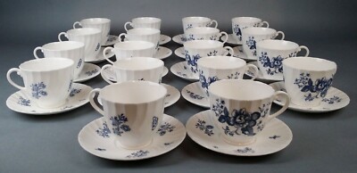 36pc Tea Coffee Cups & Saucers Blue Sprays Royal Worcester Collection