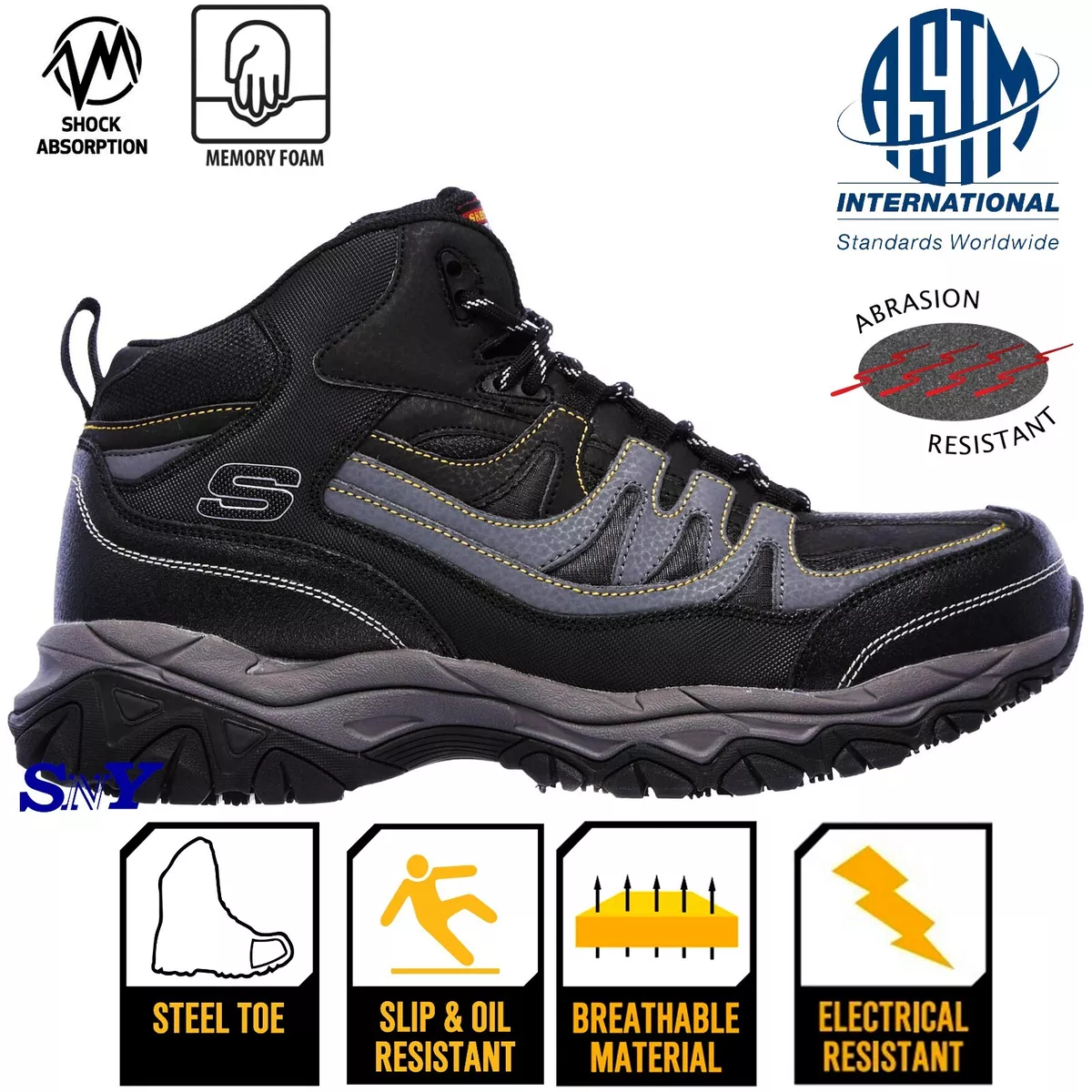 SKECHERS Steel Toe Slip Resistant Shock Absorbing Work Men s Breathable Boots