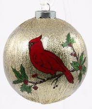 VTG 1981 Gold Red Cardinal Thread Ball Christmas Ornament Holiday Decoration