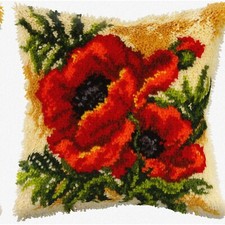 Poppy Paradise Latch Hook Cushion Kit - Vibrant Printed Canvas for Adults - 4.5