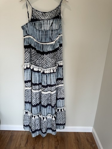 Y2K calypso st barth Maxi Reine Seide Blau U-Ausschnitt Cocktailkleid L Retro - Bild 21 von 24