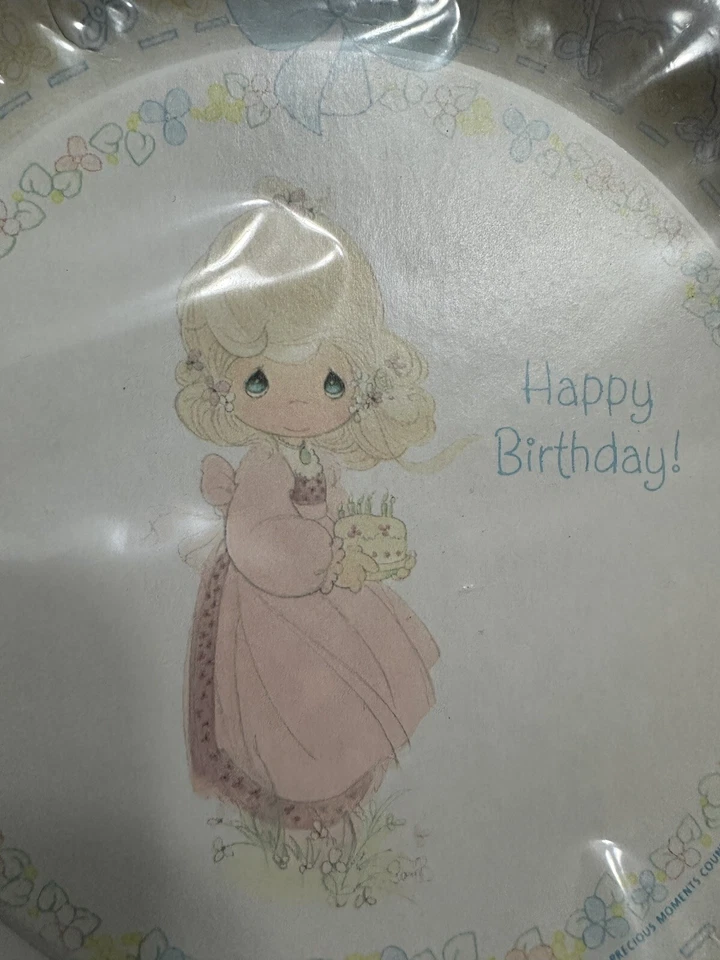 VTG 1992 Precious Moments Country Girl Lady Birthday party Cake plates Hallmark - Image 2 of 4