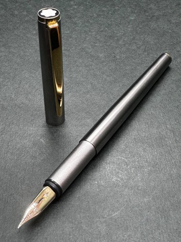 MONTBLANC Slimline Metal-silver GT Vintage Fountain Pen 14K 585/EF Evonite Feed - Picture 1 of 24