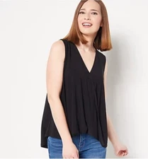 Attitudes by Renee Como Jersey Bubble Hem Sleeveless Top Black Large A512006