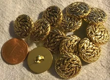 12 Shiny Gold Tone PLASTIC Leaf Design Shank Buttons 11/16" 18MM Lot # 3587