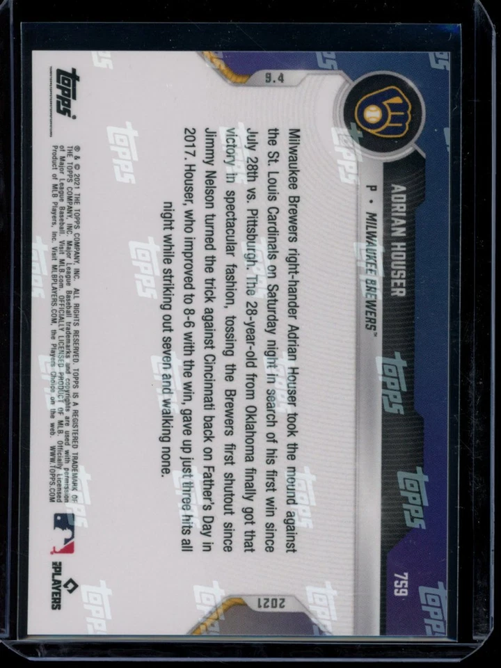 2021 Topps Now #759 Adrian Houser Base Card - Image 2 of 2