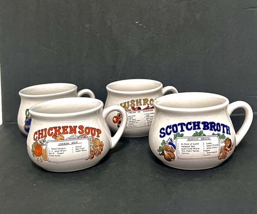 Tazas de sopa de cerámica vintage con recetas de cebolla hongo pollo caldo escocés 16 oz - Imagen 7 de 17