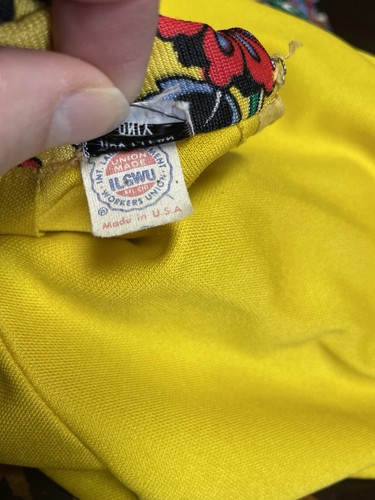 VTG 70's Women's Mrs. Roper Kaftan Muumuu High Neck Yellow Red Floral Batwing OS - Picture 11 of 17