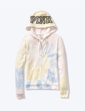 Victoria's Secret PINK Everyday Lounge Perfect Full Zip Hoodie White Tie Dye XS