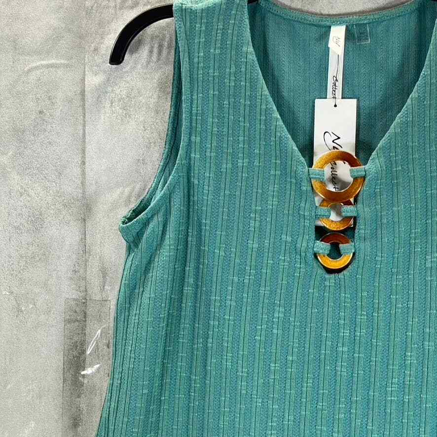 売れ筋商品|||ニューヨークコレクション カットソー トップス レディース Petite Size Sleeveless Ribbed Top with Triple Rings Teal NY Collection Women's Petite Teal V-Neck Triple-Ring