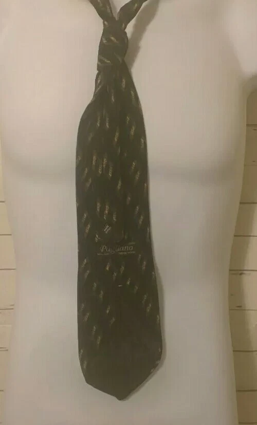 Corbata de cuello de seda con estampado de diamantes negros Pagliano para hombre, 3,75 X 56 Foto 2 de 4