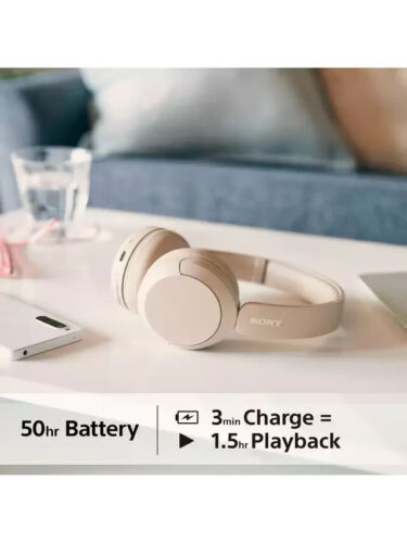 SONY WH-CH520 Bluetooth Wireless On Ear Headphones Mic/Remote Beige Rechargeable - Picture 2 of 3