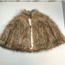 Faux Fur Cape Wrap Shawl Jacket Brown Lined Short