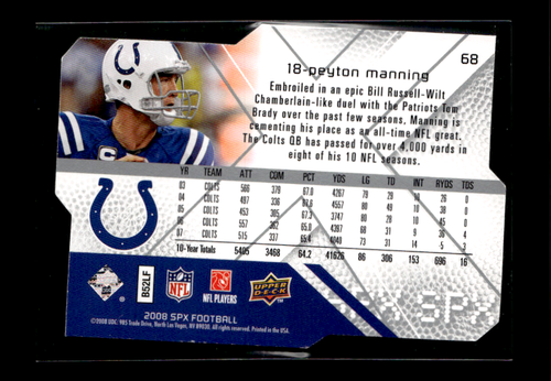 2008 SPx #68 Peyton Manning Die Cut - Bild 2 von 2