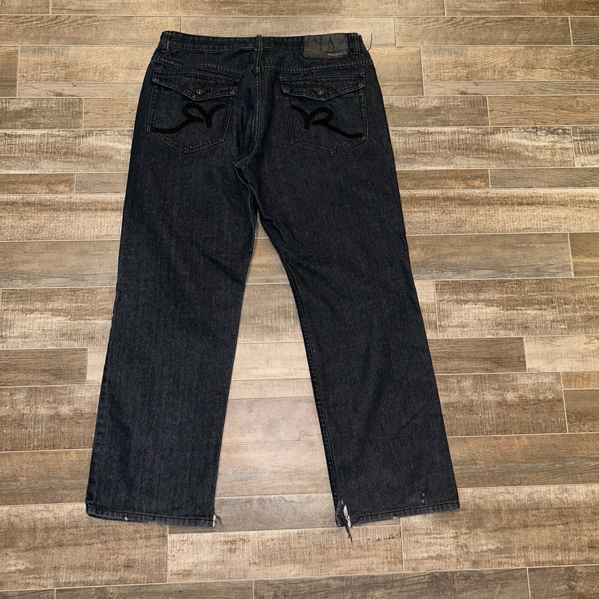 Rocawear Jeans Men's Size 38 Black Embroidered Double R Pocket VTG