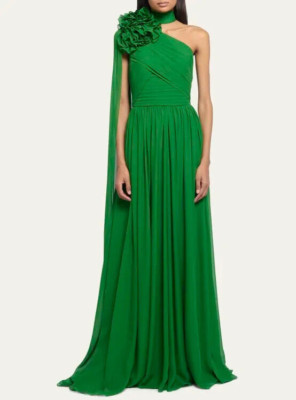 Elie Saab One-Shoulder Ruffle-Neck Georgette Gown Size 4