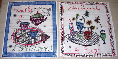 NEW FRAGONARD PERFUME HAND KITCHEN DISH TOWELS 100% COTTON LONDON RIO BRAZIL 24''